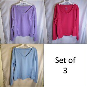 Athletic Works V-Neck Workout Tops Set of 3 - Pink, Lavender & Blue Medium